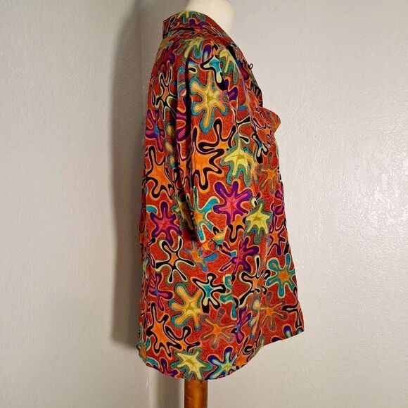 Y.LE.V Vtg Silk Vibrant Abstract Women's Button Down Shirt Size 8 - Picture 3 of 9